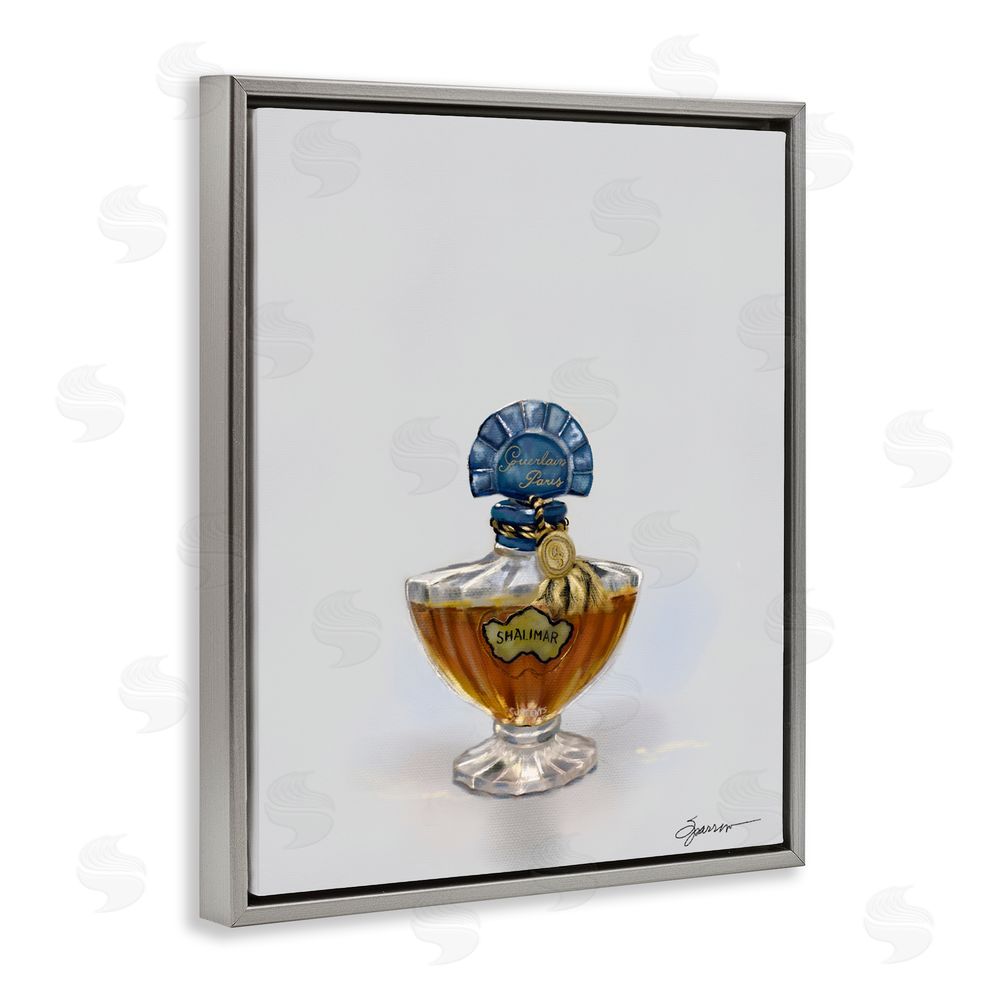 Mary Sparrow Classy Luxury Perfume Bottle Gray Floating Frame Canvas Wall Art Print