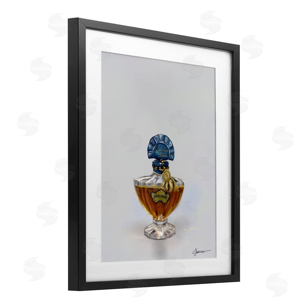 Mary Sparrow Classy Luxury Perfume Bottle Black Framed Print Under Glass with White Mat Wall Art