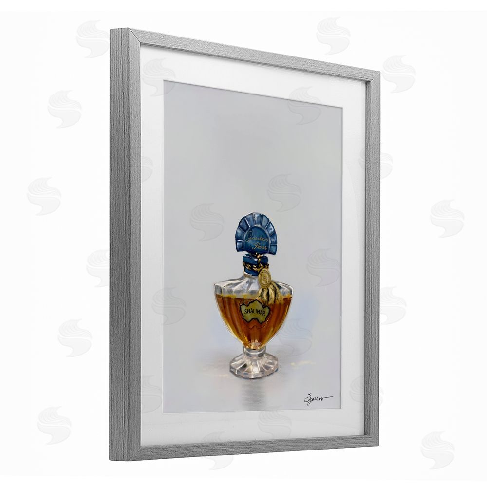 Mary Sparrow Classy Luxury Perfume Bottle Gray Framed Print Under Glass with White Mat Wall Art