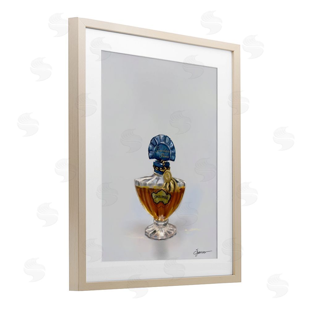 Mary Sparrow Classy Luxury Perfume Bottle Birch Framed Print Under Glass with White Mat Wall Art