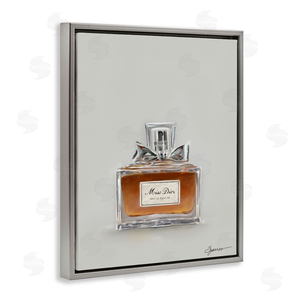 Mary Sparrow Elegant Fragrance with Bow Gray Floating Frame Canvas Wall Art Print