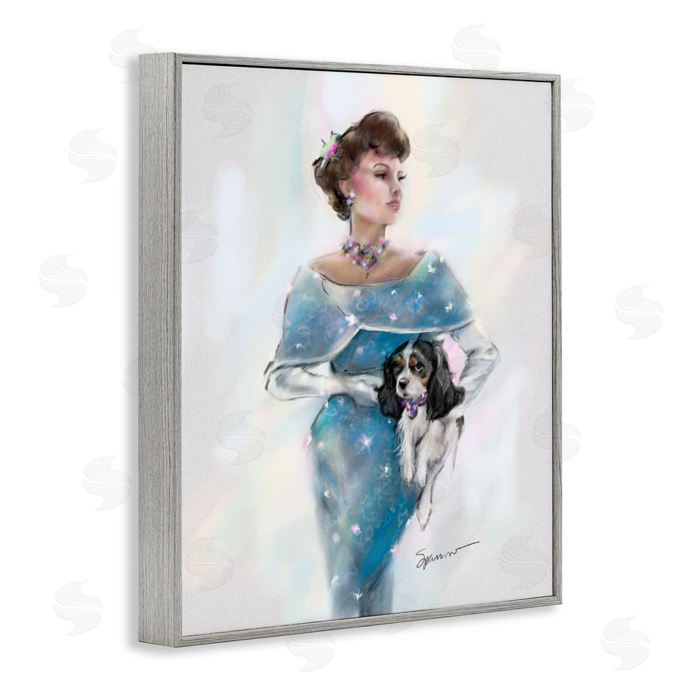 Mary Sparrow Vintage Lady & Dog Gray Framed Giclee Wall Art Print