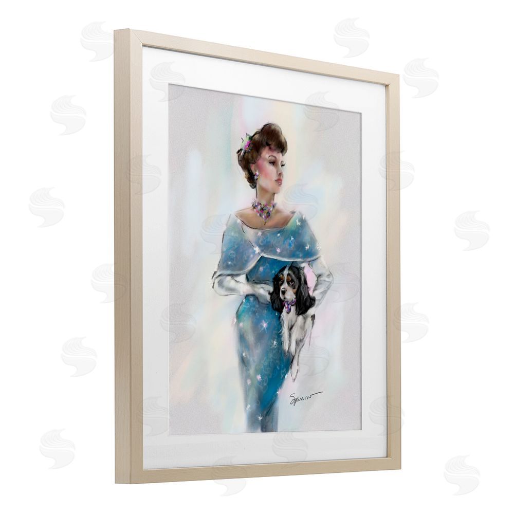 Mary Sparrow Vintage Lady & Dog Birch Framed Print Under Glass with White Mat Wall Art