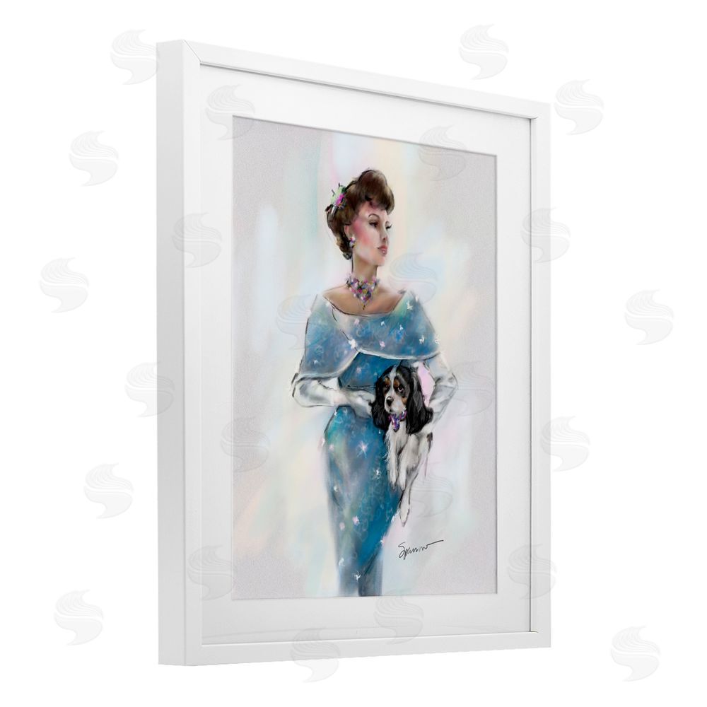 Mary Sparrow Vintage Lady & Dog White Framed Print Under Glass with Mat Wall Art