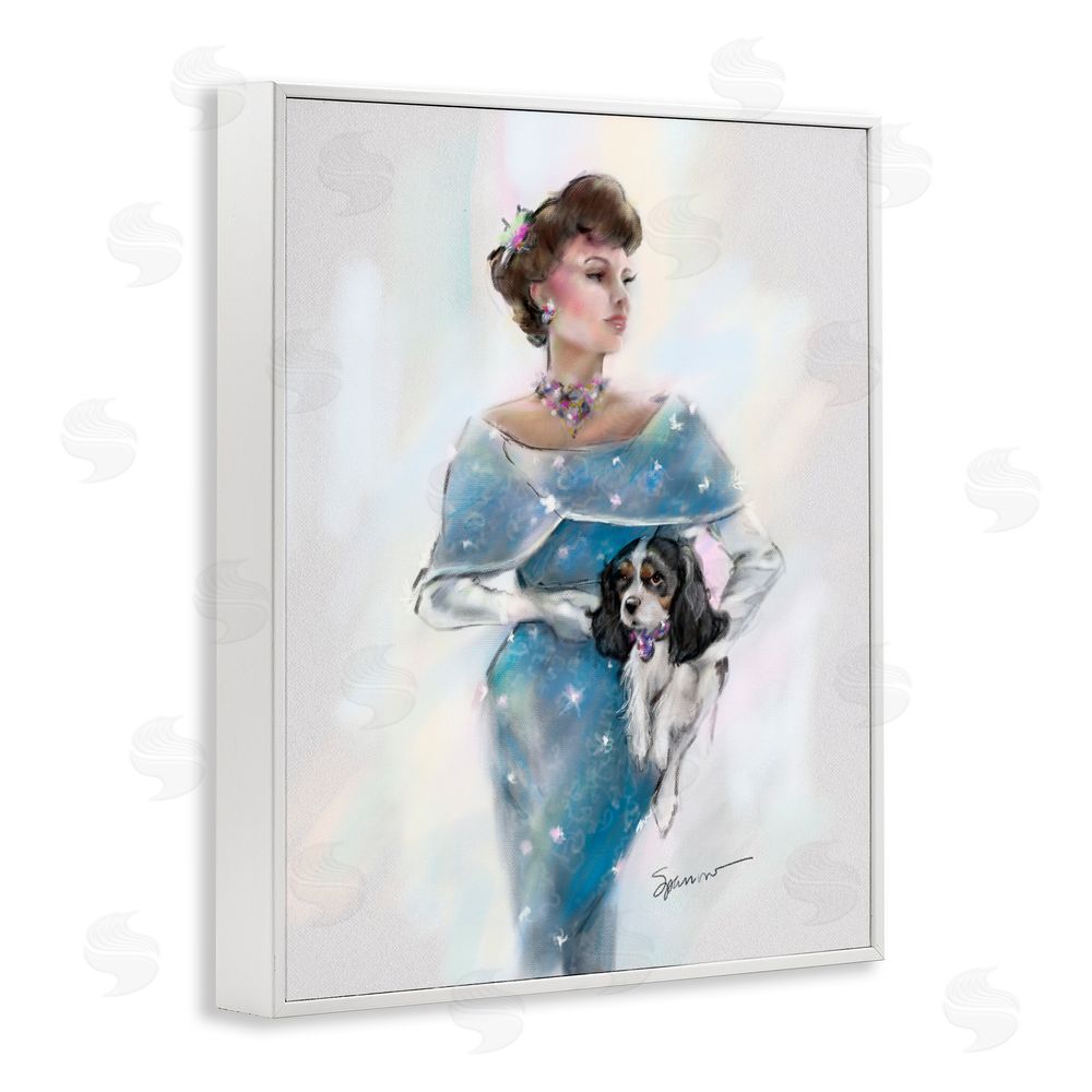 Mary Sparrow Vintage Lady & Dog White Framed Giclee Wall Art Print