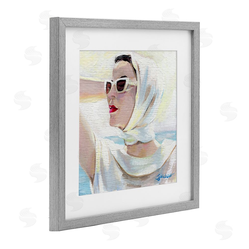 Mary Sparrow Timeless Stylish White Sunglasses Gray Framed Print Under Glass with White Mat Wall Art