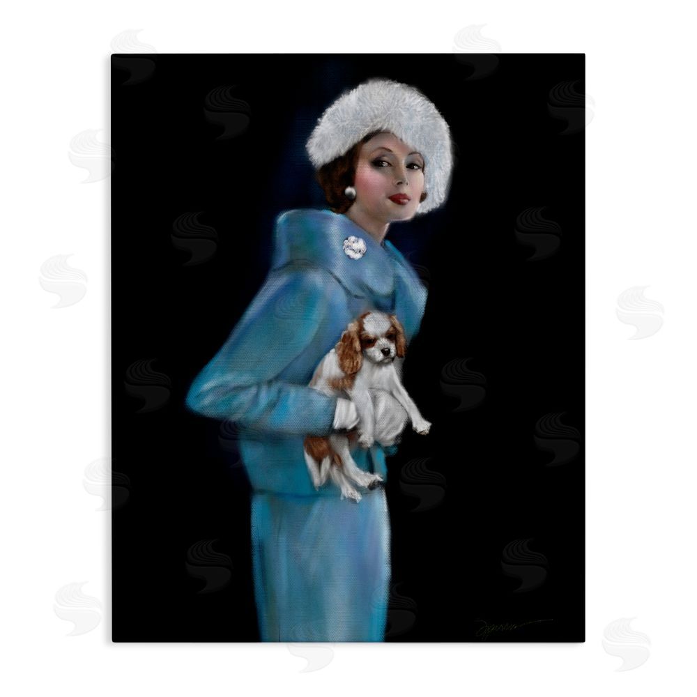 Mary Sparrow Fur Hat Vintage Woman & Dog Canvas Wall Art Print