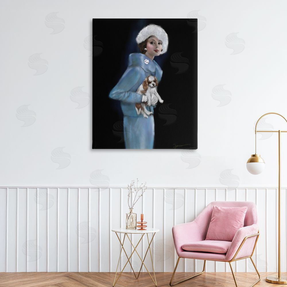 Mary Sparrow Fur Hat Vintage Woman & Dog Canvas Art on Wall