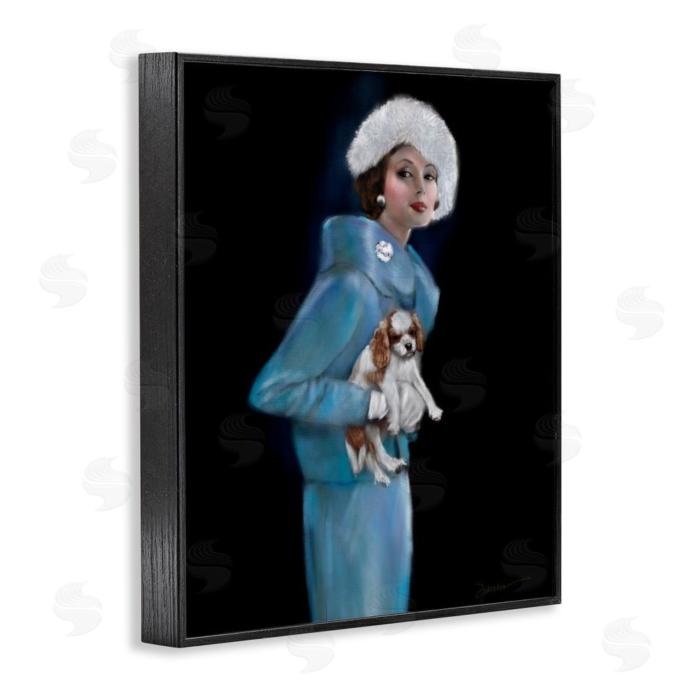 Mary Sparrow Fur Hat Vintage Woman & Dog Black Framed Giclee Wall Art Print