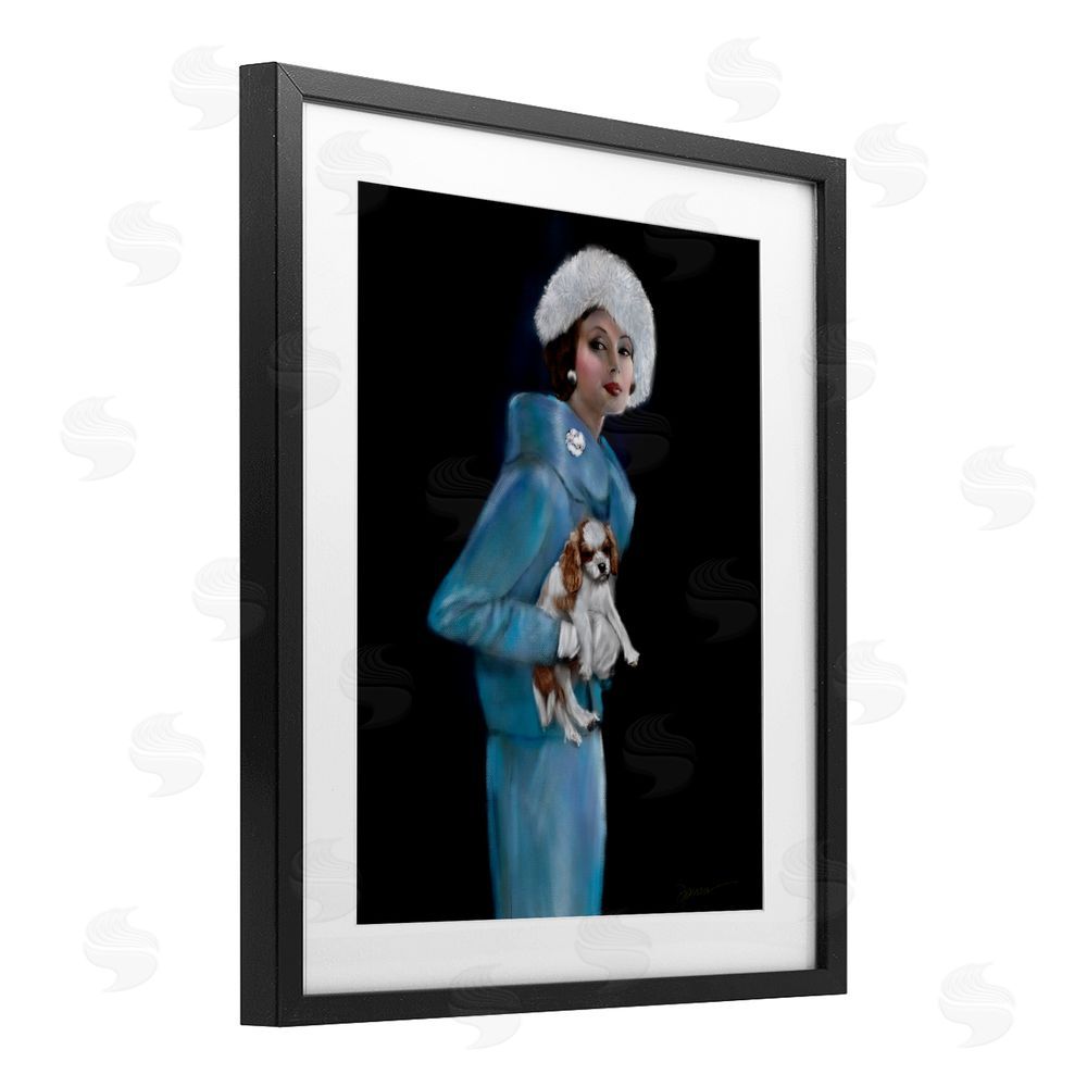 Mary Sparrow Fur Hat Vintage Woman & Dog Black Framed Print Under Glass with White Mat Wall Art