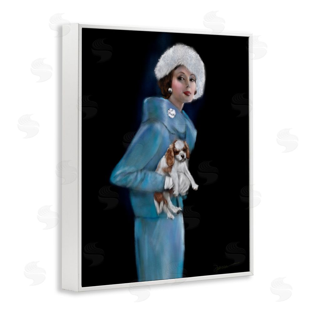 Mary Sparrow Fur Hat Vintage Woman & Dog White Framed Giclee Wall Art Print