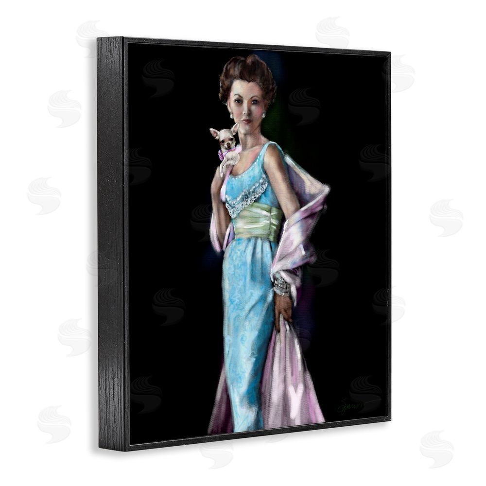 Mary Sparrow Friday Night Woman & Chihuahua Black Framed Giclee Wall Art Print