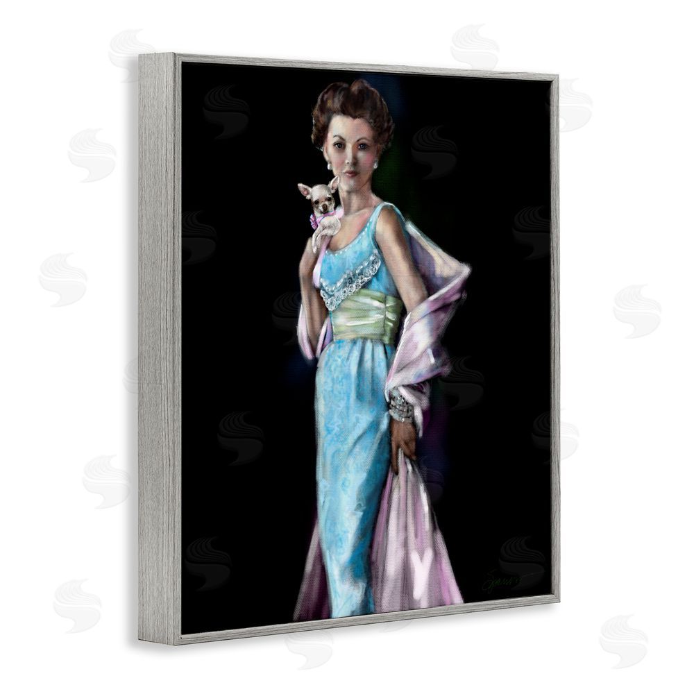 Mary Sparrow Friday Night Woman & Chihuahua Gray Framed Giclee Wall Art Print
