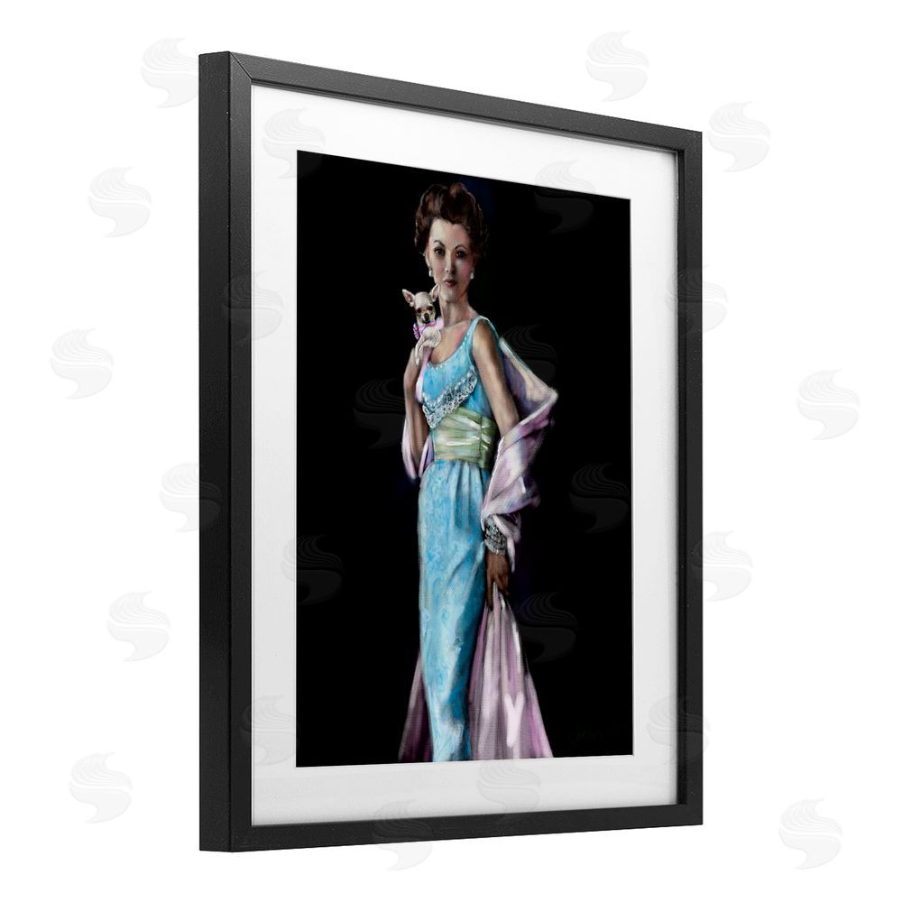 Mary Sparrow Friday Night Woman & Chihuahua Black Framed Print Under Glass with White Mat Wall Art