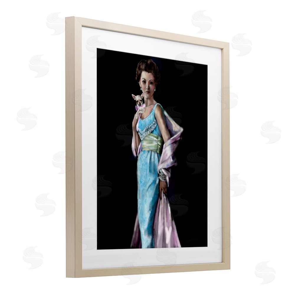 Mary Sparrow Friday Night Woman & Chihuahua Birch Framed Print Under Glass with White Mat Wall Art