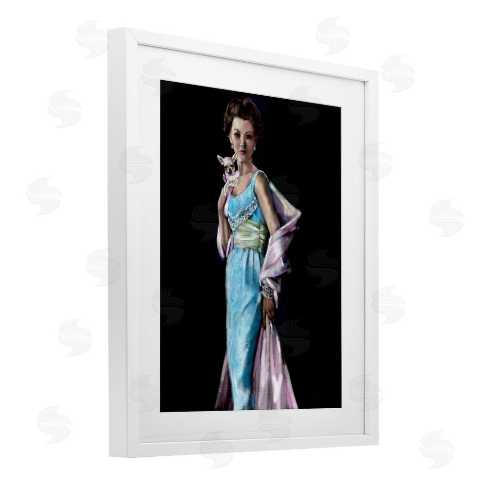 Mary Sparrow Friday Night Woman & Chihuahua White Framed Print Under Glass with Mat Wall Art
