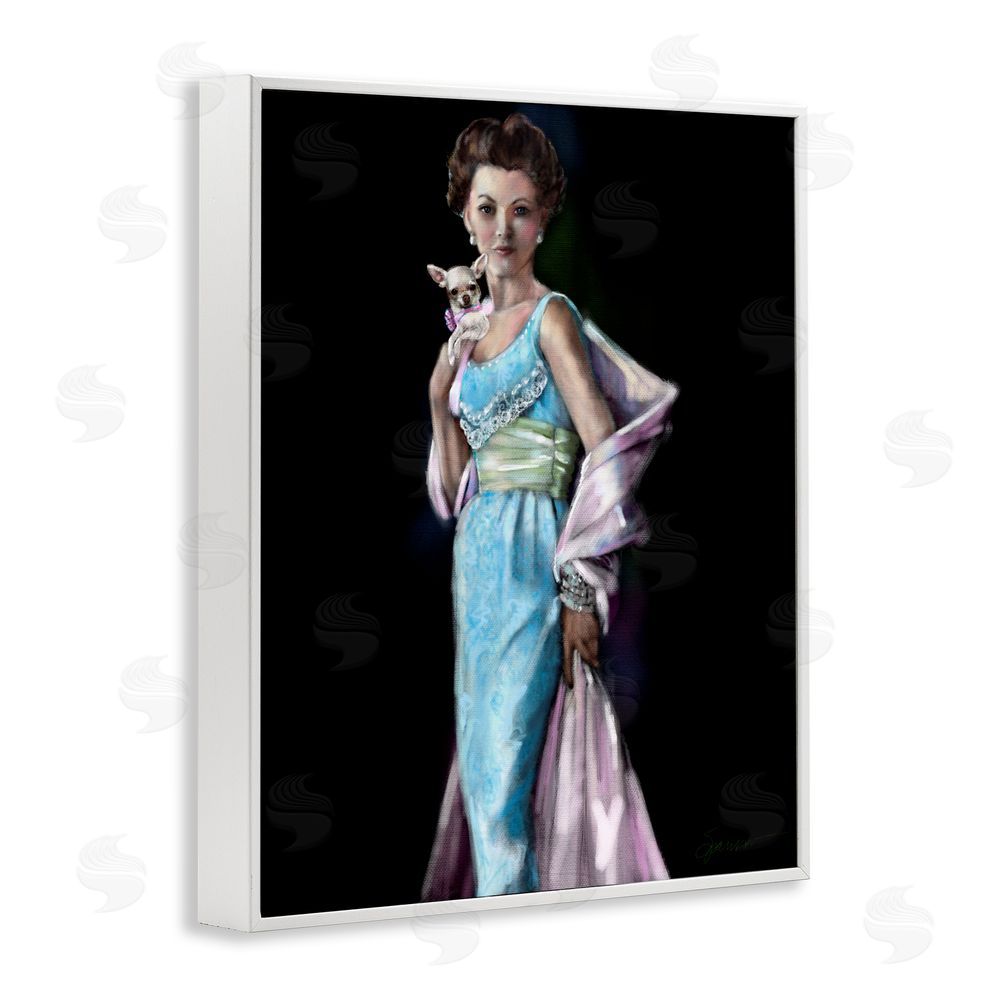 Mary Sparrow Friday Night Woman & Chihuahua White Framed Giclee Wall Art Print