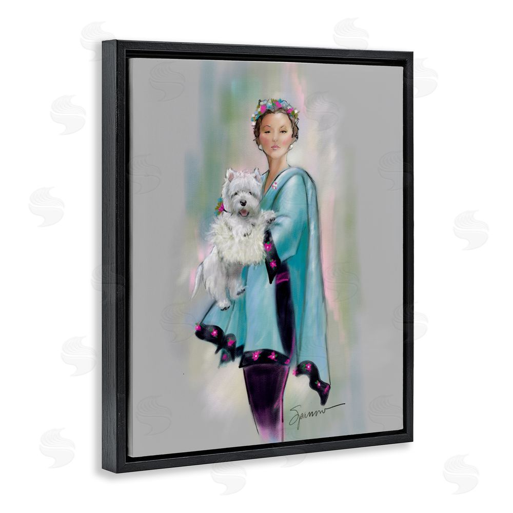 Mary Sparrow Dinner Party Woman & Dog Black Floating Frame Canvas Wall Art Print