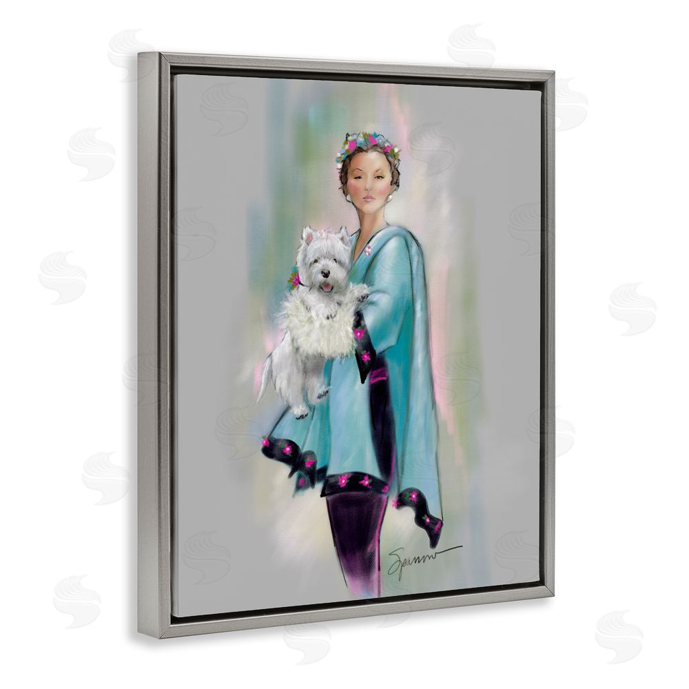 Mary Sparrow Dinner Party Woman & Dog Gray Floating Frame Canvas Wall Art Print