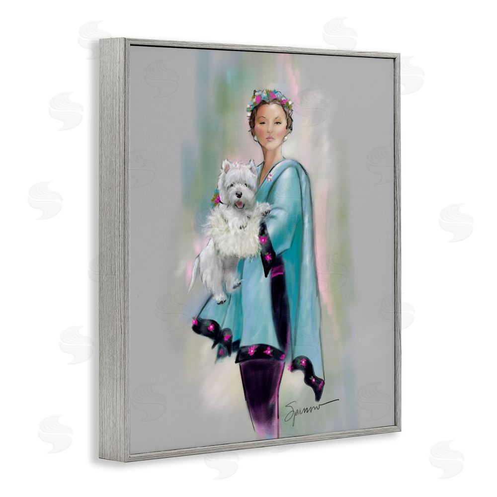 Mary Sparrow Dinner Party Woman & Dog Gray Framed Giclee Wall Art Print