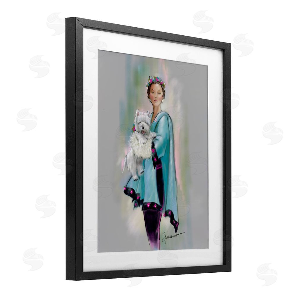 Mary Sparrow Dinner Party Woman & Dog Black Framed Print Under Glass with White Mat Wall Art