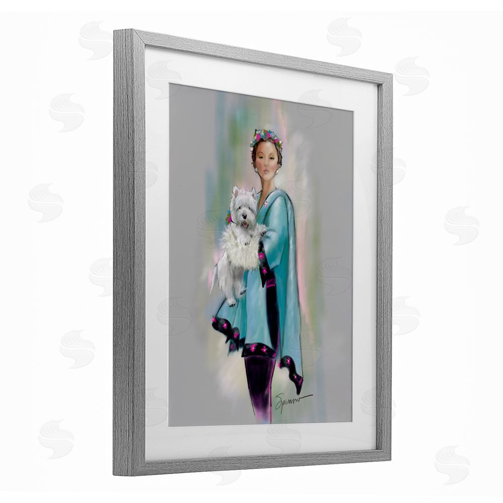 Mary Sparrow Dinner Party Woman & Dog Gray Framed Print Under Glass with White Mat Wall Art
