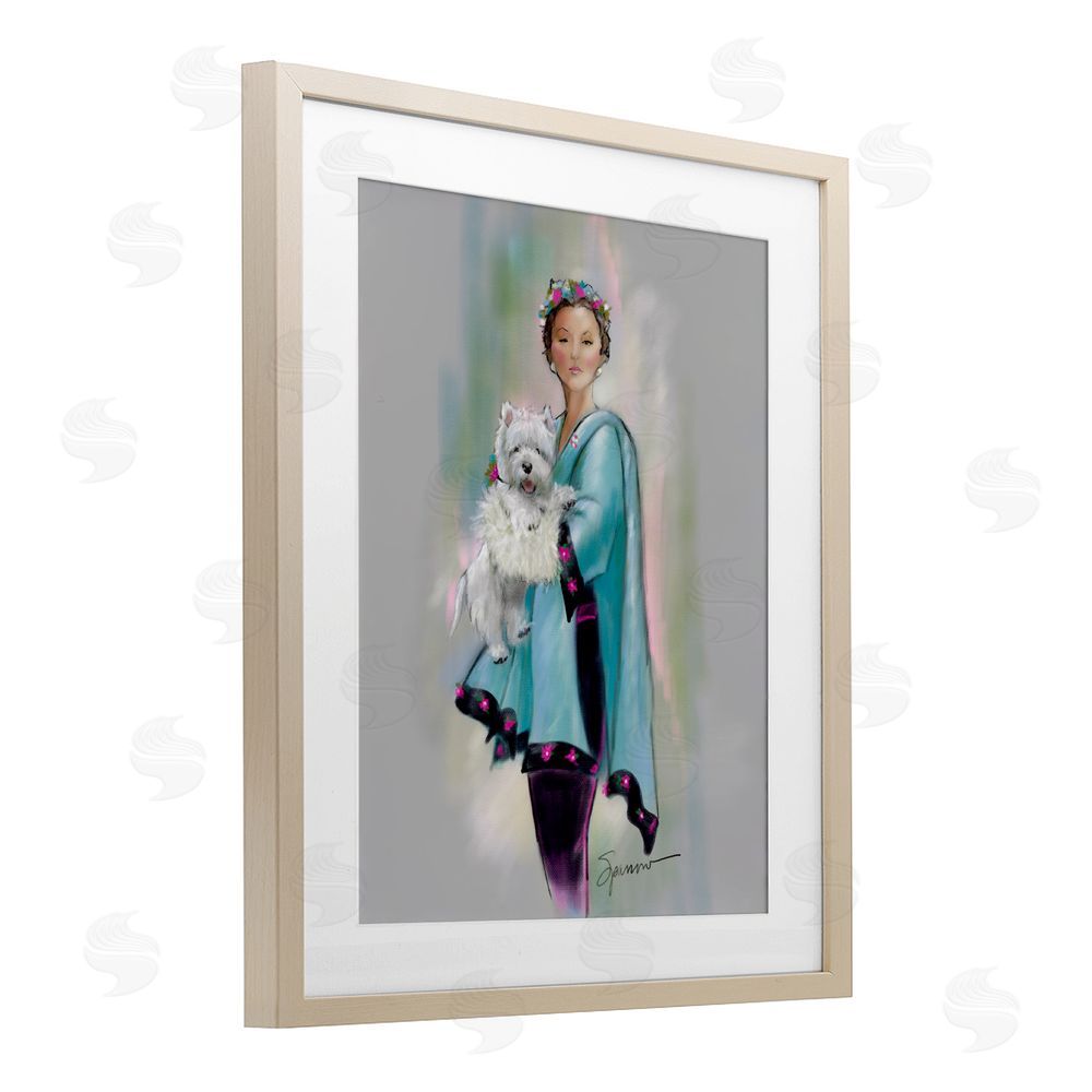Mary Sparrow Dinner Party Woman & Dog Birch Framed Print Under Glass with White Mat Wall Art