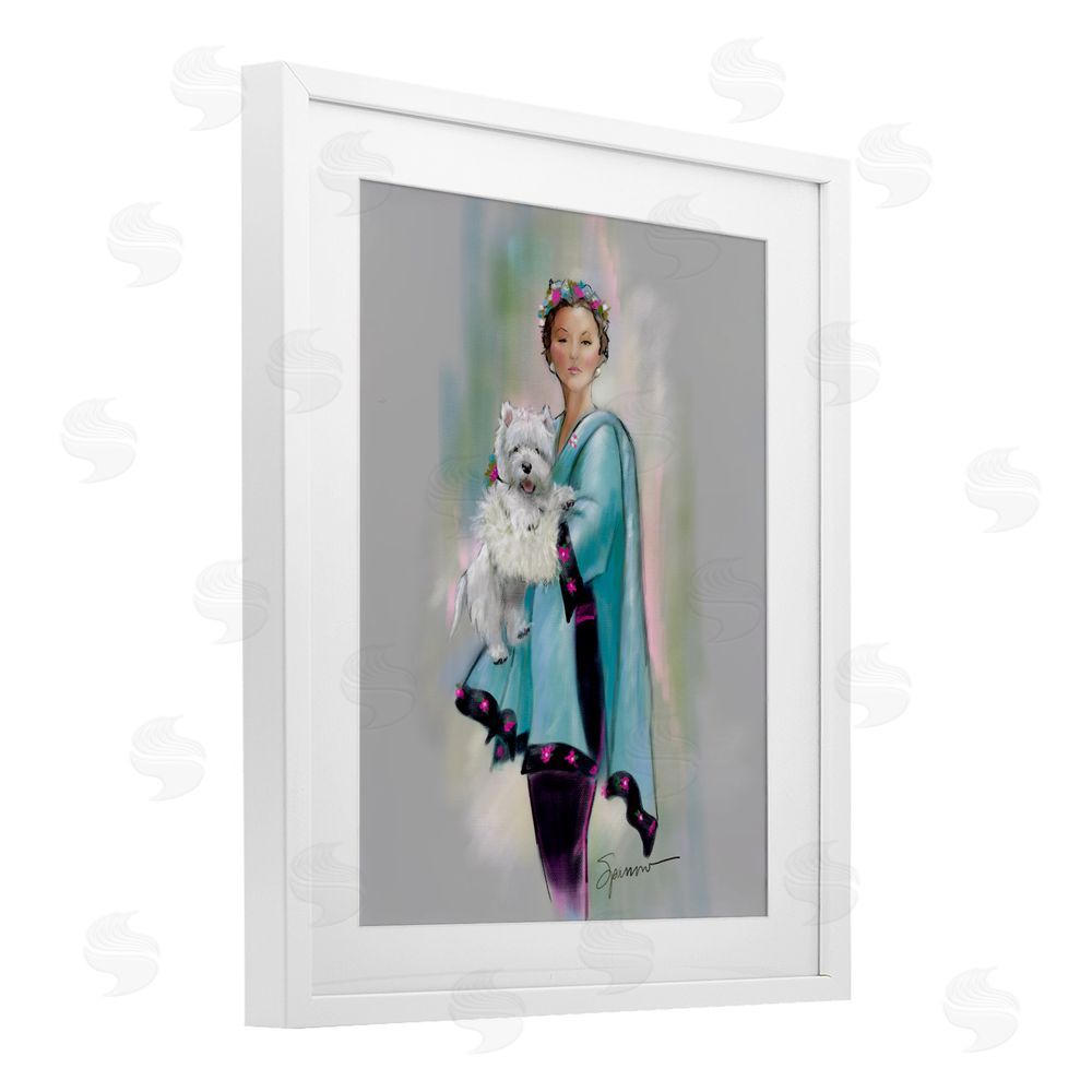 Mary Sparrow Dinner Party Woman & Dog White Framed Print Under Glass with Mat Wall Art