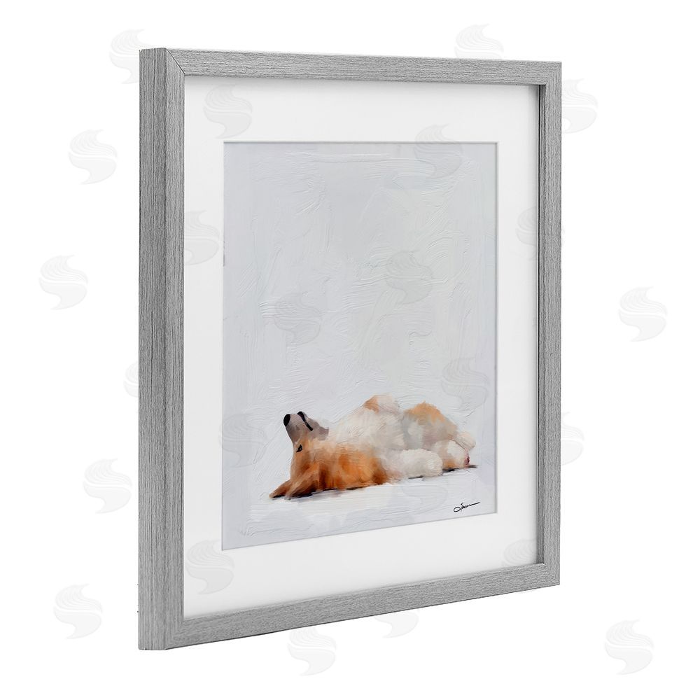 Mary Sparrow Resting Daydreamer Corgi Gray Framed Print Under Glass with White Mat Wall Art
