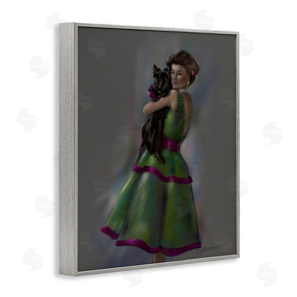 Mary Sparrow Scottie Love Woman & Dog Gray Framed Giclee Wall Art Print