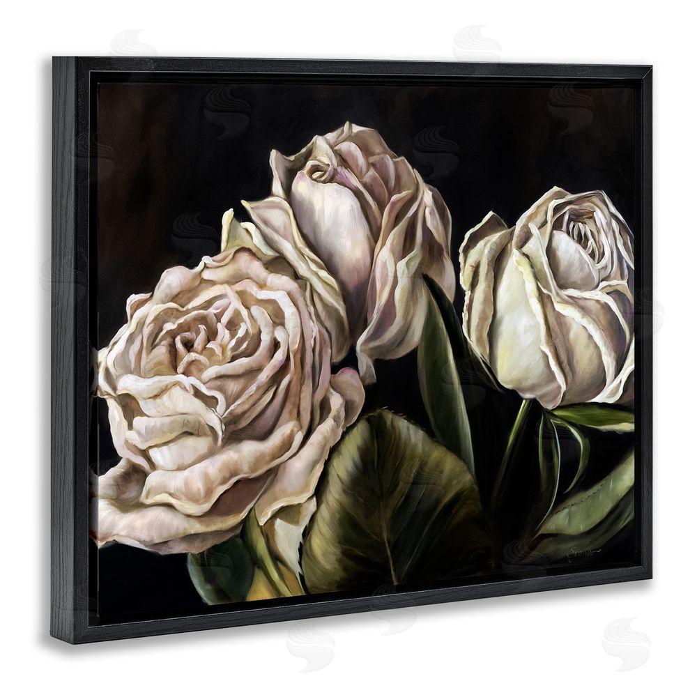 Mary Sparrow Fading Beauty White Roses Black Floating Frame Canvas Wall Art Print