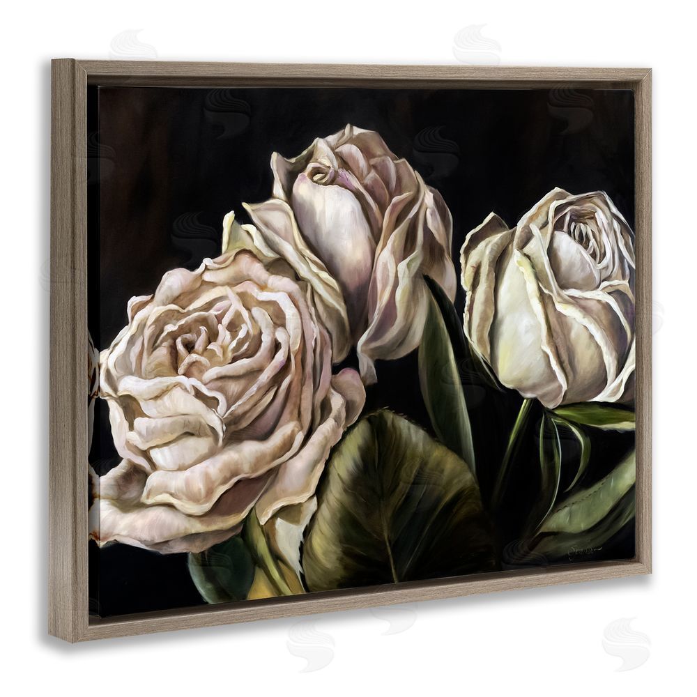 Mary Sparrow Fading Beauty White Roses Brown Floating Frame Canvas Wall Art Print