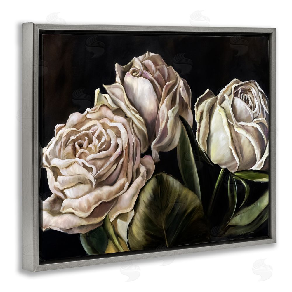 Mary Sparrow Fading Beauty White Roses Gray Floating Frame Canvas Wall Art Print