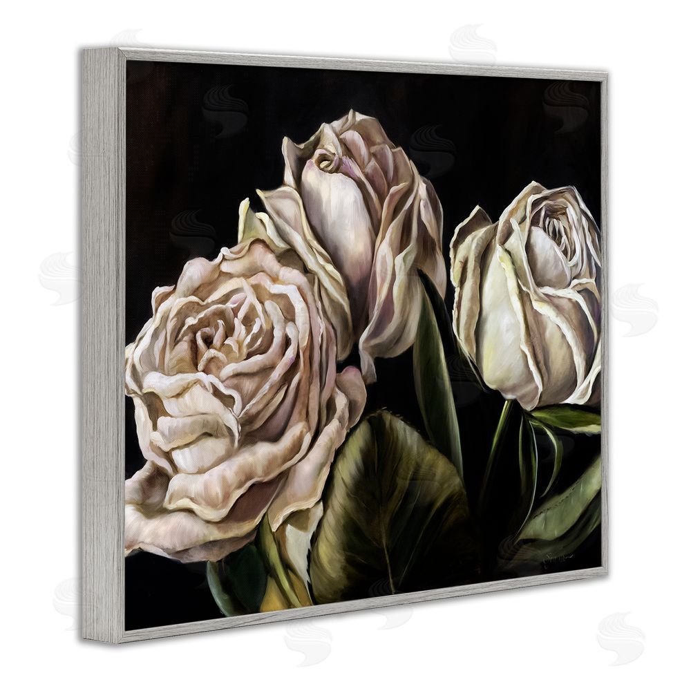 Mary Sparrow Fading Beauty White Roses Gray Framed Giclee Wall Art Print
