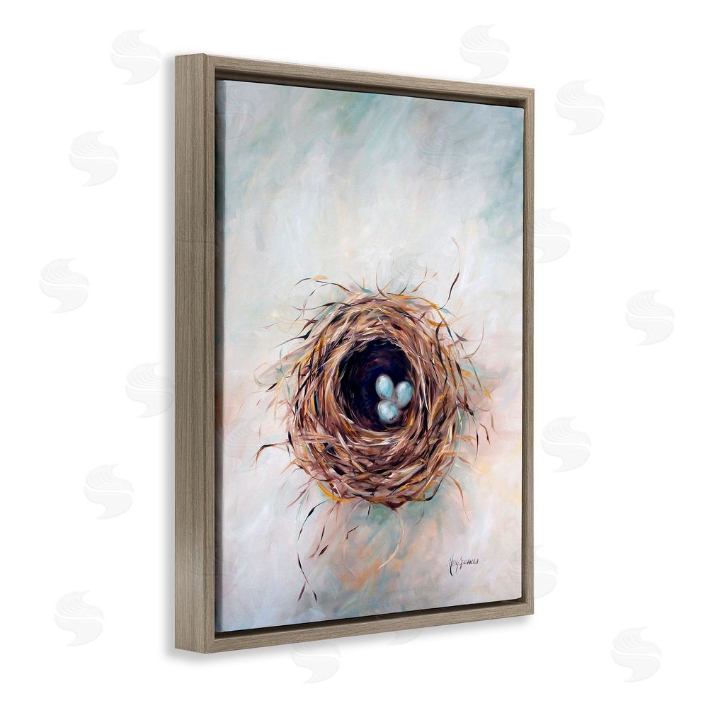Mary Sparrow Bird Nest Triplets Brown Floating Frame Canvas Wall Art Print