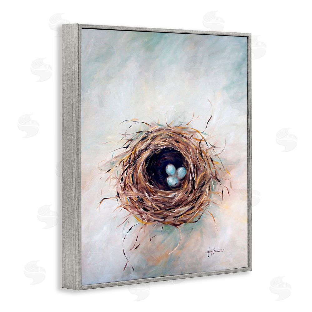 Mary Sparrow Bird Nest Triplets Gray Framed Giclee Wall Art Print