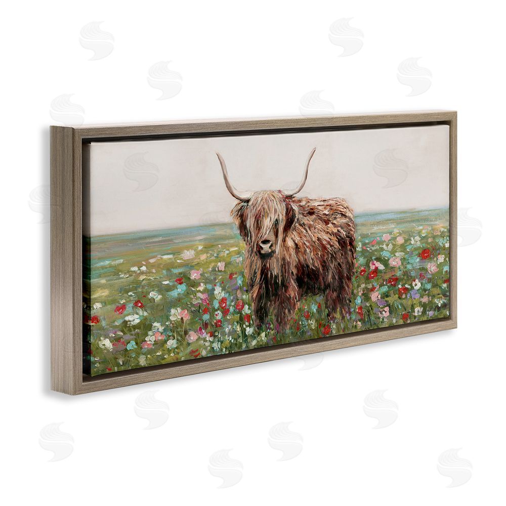 Sally Swatland Grazing In Poppy Field Brown Floating Frame Canvas Wall Art Print