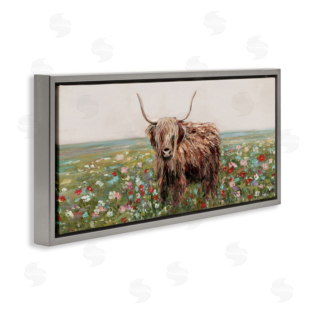 Sally Swatland Grazing In Poppy Field Gray Floating Frame Canvas Wall Art Print