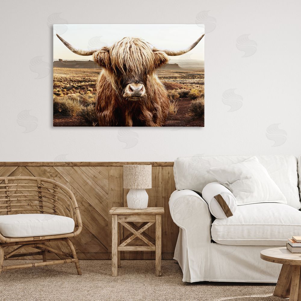 CAD Designs Rugged Vegetation Cattle Portrait Stretched Canvas Wall Art in Room