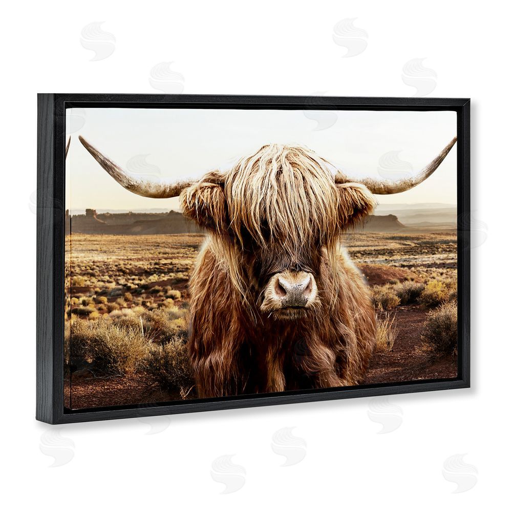 CAD Designs Rugged Vegetation Cattle Portrait Black Floating Frame Canvas Wall Art Print