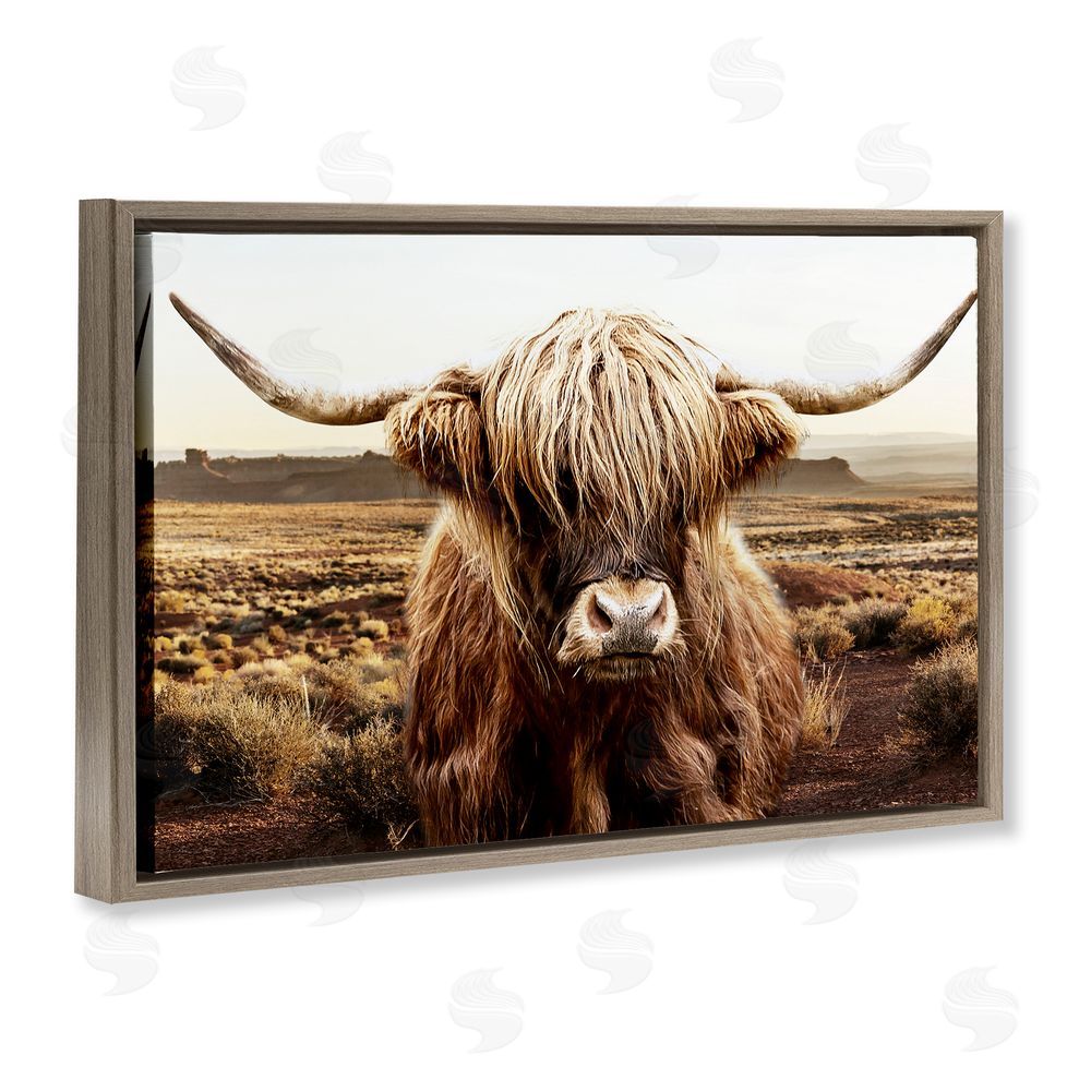 CAD Designs Rugged Vegetation Cattle Portrait Brown Floating Frame Canvas Wall Art Print
