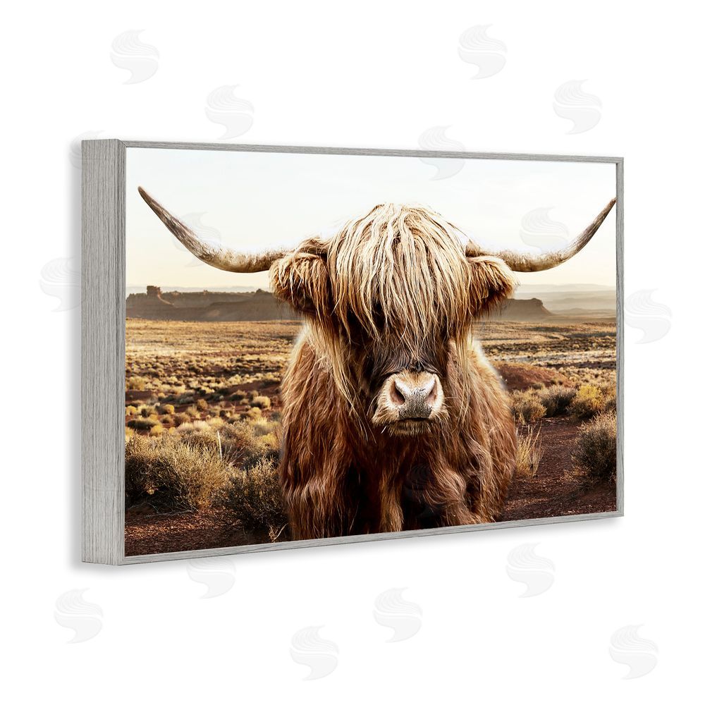 CAD Designs Rugged Vegetation Cattle Portrait Gray Framed Giclee Wall Art Print