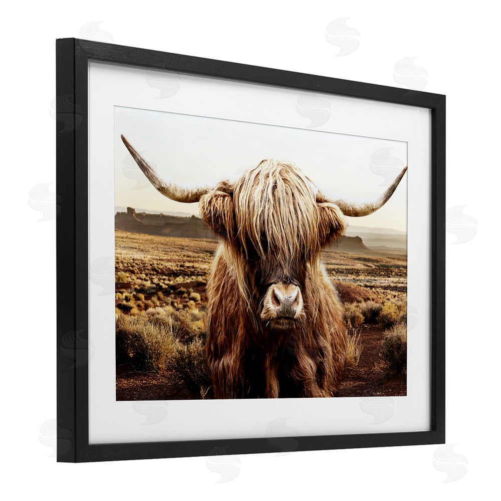 CAD Designs Rugged Vegetation Cattle Portrait Black Framed Print Under Glass Wall Art