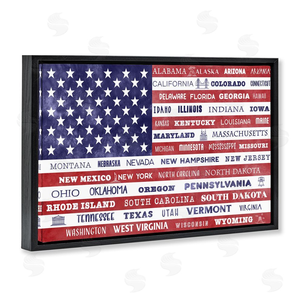 Daniela Santiago States Of America Flag Black Floating Frame Canvas Wall Art Print