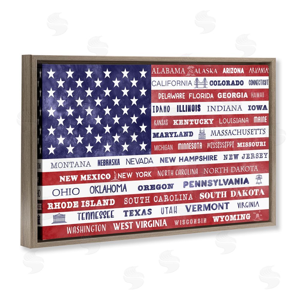 Daniela Santiago States Of America Flag Brown Floating Frame Canvas Wall Art Print