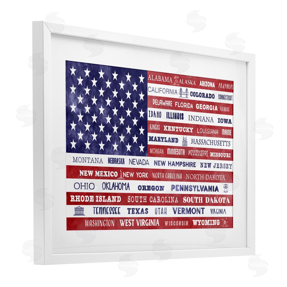 Daniela Santiago States Of America Flag White Framed Print Under Glass Wall Art