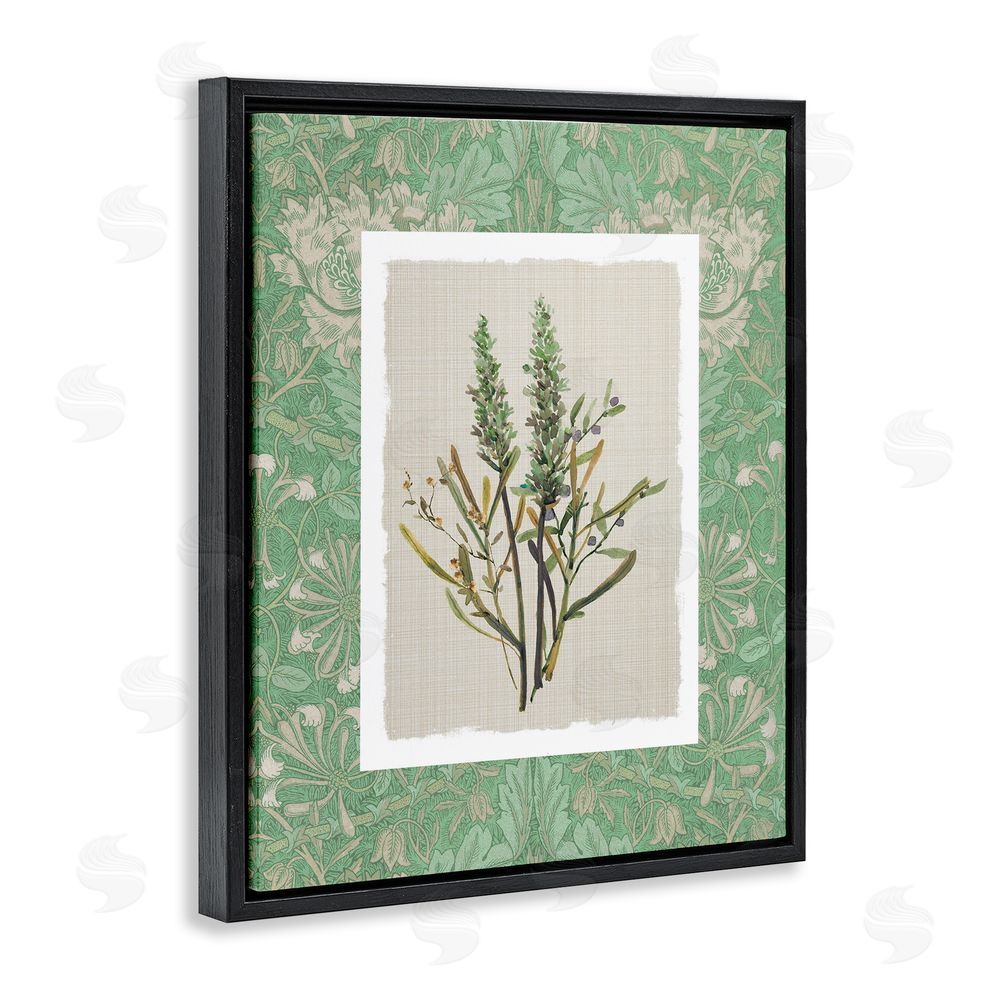 Carol Robinson Antique Foliage in Green Black Floating Frame Canvas Wall Art Print