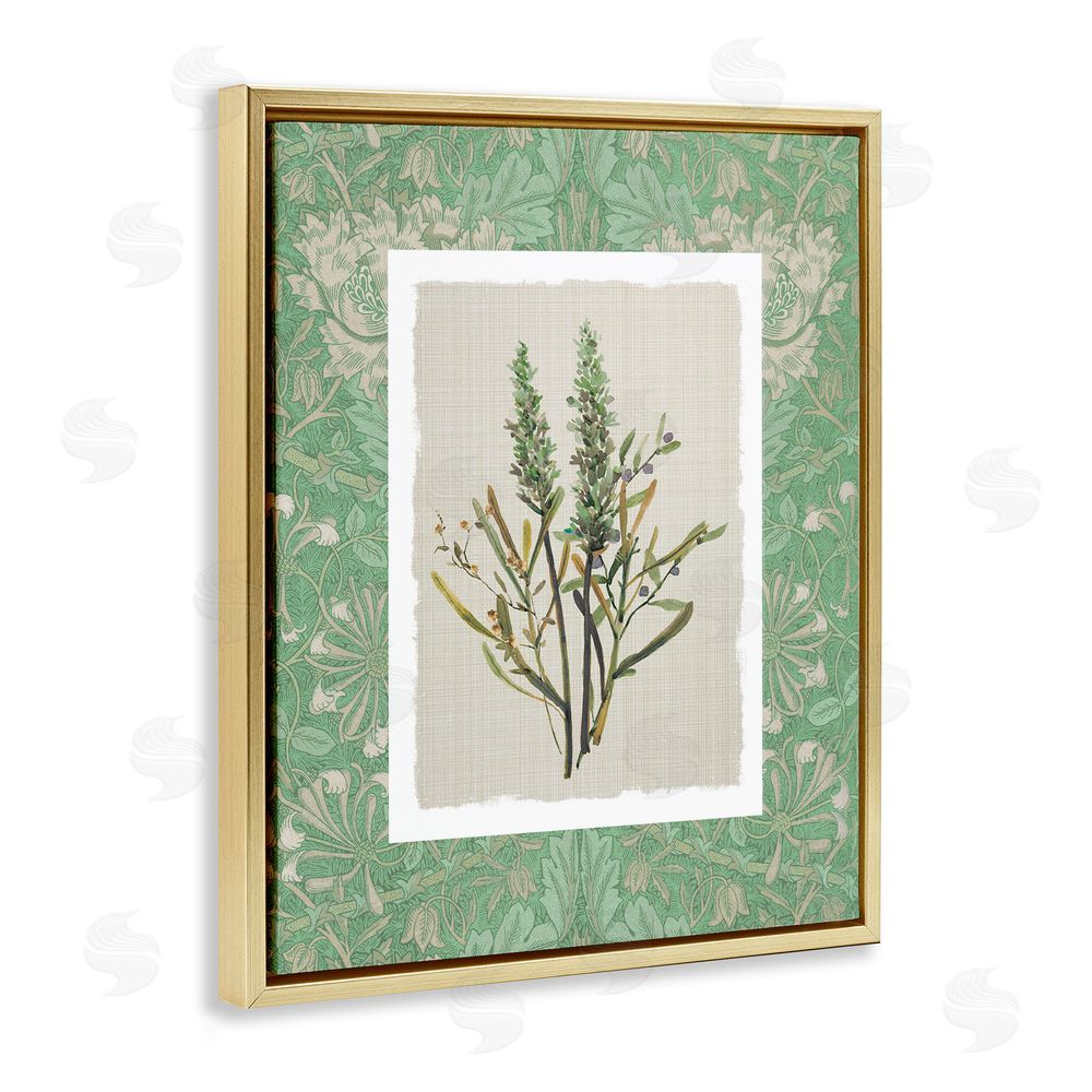 Carol Robinson Antique Foliage in Green Gold Floating Frame Canvas Wall Art Print
