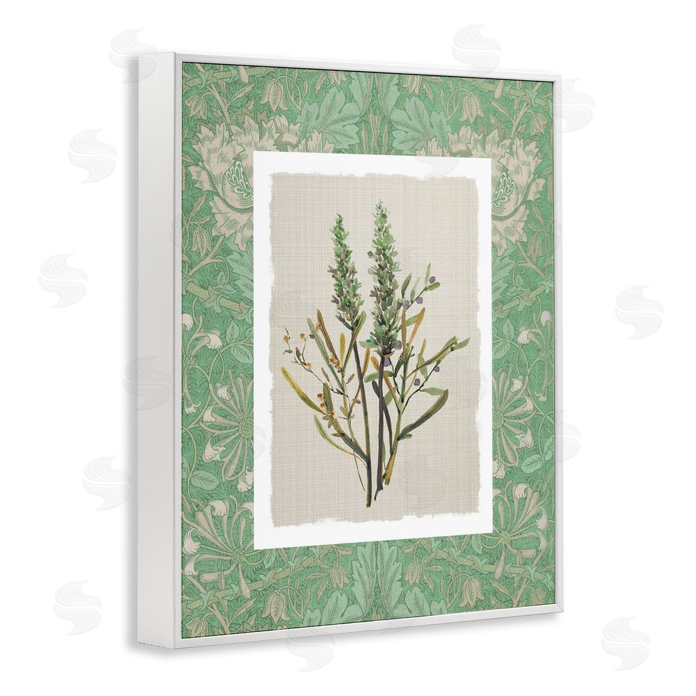 Carol Robinson Antique Foliage in Green White Framed Giclee Wall Art Print