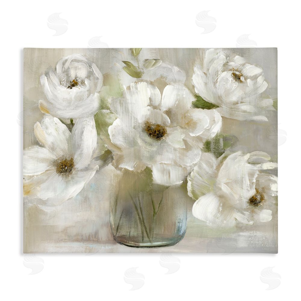 Nan Gentle White Petals in Vase Stretched Canvas Wall Art Print